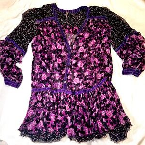 Free People Purple and Black Abstract Blouse